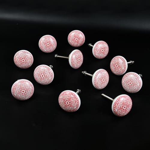 Image of Vintage Ceramic Knobs for Kids and Kitchen Cupboards, Drawers, Wardrobes, PC Cabinets, Almirahs, Dressers, Decorative Pull Handles for Dressing Table and Home Decor -Set of 12, Effulgence