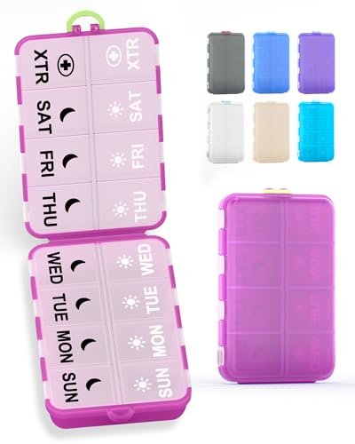 Image of Pill Organizer Travel Medicine Organizer - Weekly Pill Organizer with 2 Extra Compartments, Clear Printed Labels, AM PM Pill Dispenser