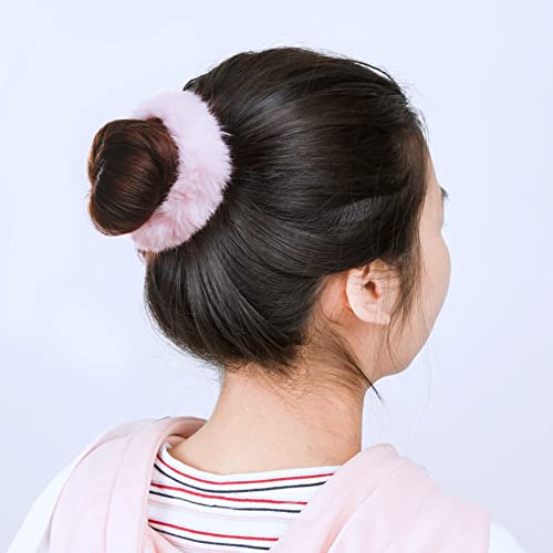 Jiebor 32Pcs Pink Faux Fur Hair Scrunchies Hair Ties Cute Pom Hair Accessories Fuzzy Hair Band Wristband For Women Girls Valentine’s Day Decorations #TOP4
