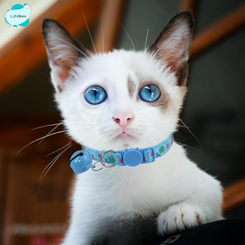 Image of Cat Collar With Bell,Kitten Kitty & Small Dogs Soft Adjustable Collar,Safe,Breakaway For Cats And Puppies-Blue (Lollipop Design),?14 cm,W 2 cm