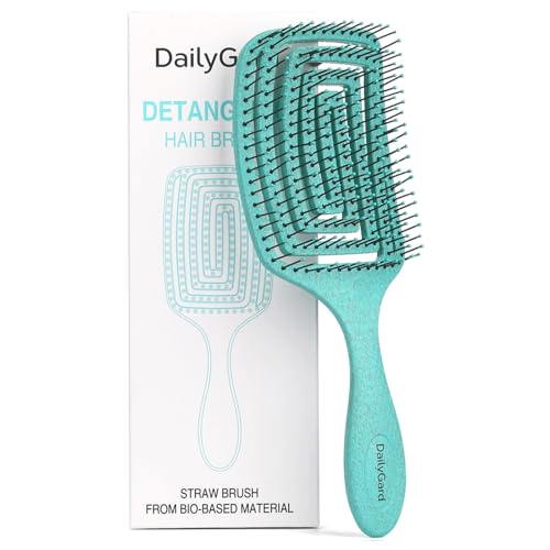 Detangling Brush, Dry and Wet Vented Detangler Hair Brush for Women and Men, Professional Paddle Curved Styling Hairbrush for Straight/Curly/Thick/Long/Wavy/Damaged Hair, Green