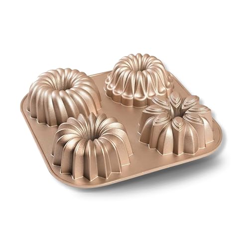 Baker's Secret Nonstick for Fluted Cake Pan, Heavy Duty Die Cast Aluminum Fluted Cake Baking Pans, 2 Layers Non-stick Coating For Easy Release - Cast Aluminum Collection (4mini joys)
