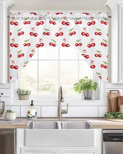 Jolunifun Cherries Swag Valance Kitchen Curtains, Rod Pocket Valance Curtain Panels for Bedroom Living Room Bathroom Cafe Windows, Farmhouse Fruit Boho Polka Dot 56''x36'' Jolunifun Cherries Swag Valance Kitchen Curtains, Rod Pocket Valance Curtain Panels for Bedroom Living Room Bathroom Cafe Windows, Farmhouse Fruit Boho Polka Dot 56''x36''
