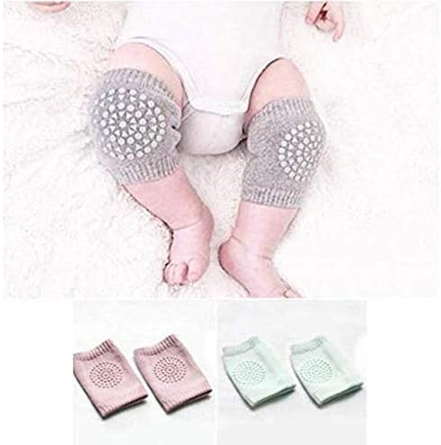 SHOPPOWORLD Baby Knee Pads for Crawling, Anti-Slip Padded Stretchable Elastic Cotton Soft Breathable Comfortable Knee Cap Elbow Safety Protector (Set of 2 Pairs)(Multi Color)