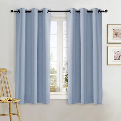 NICETOWN Kitchen Blackout Window Curtain Panel, Vintage Blue, 1 Panel, 42 by 63 inches Long, Home Fashion Thermal Insulated Solid Grommet Room Darkening Drape for Apartment
