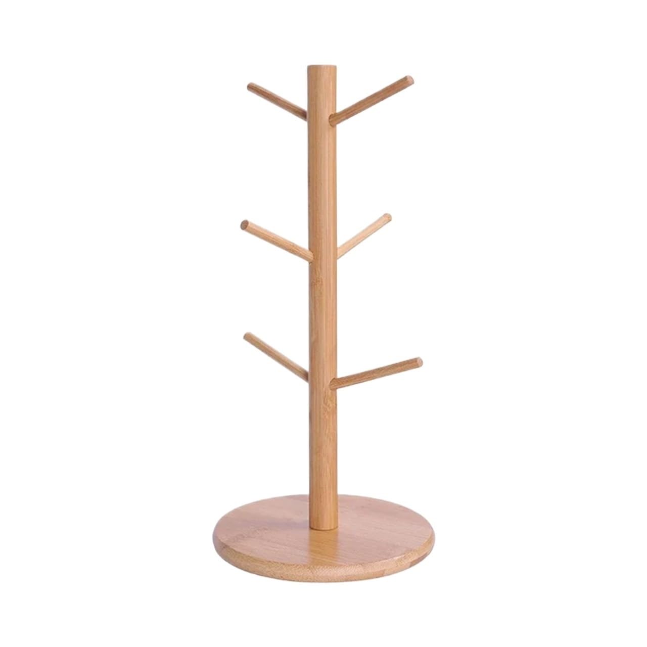 MFWHEFJ Mug Tree Mug Hanging Display Rack Drinkware Shelf with 6 Hooks Tree Shape Wood Coffee Tea Cup Storage Holder Stand Tumbler Holders(Natural Color G4934A)