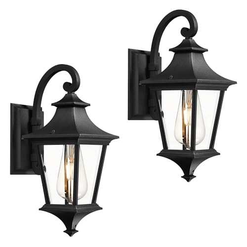 Emliviar Twin Pack 15" Outdoor Porch Light, Farmhouse Exterior Wall Light for Patio, Clear Glass with Black Finish, XE292B-2PK BK