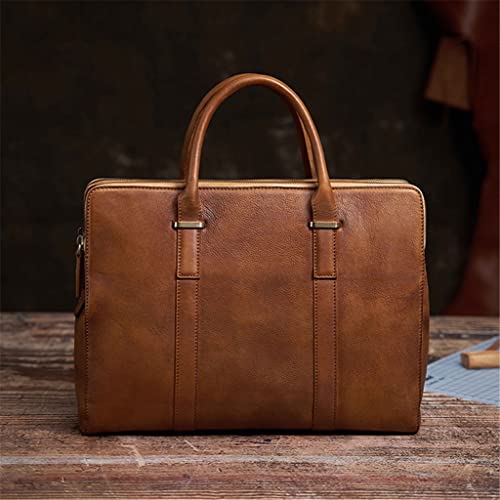 Vintage Briefcase Men Shoulder Handmade Genuine Leather Bag Brown Laptop Business Bags Handbags Casual (Color : A, Size : One Size) (A One Size)4