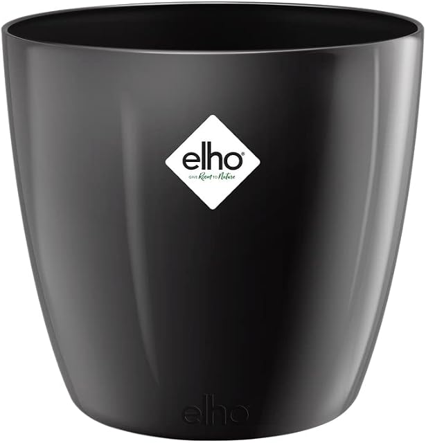 Elho Brussels Diamond Round 30 - Flower Pot for Indoor - Ø 29.4 x H 27.0 cm - Black/Metallic Black