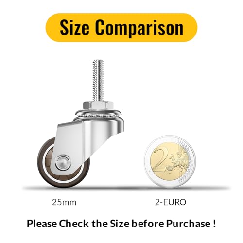 HOLKIE Lenkrollen Rollen für Möbel 25mm Möbelrollen Klein Gummirollen Transportrollen mit Bremsen M6-1 x 20mm (Stem Diameter 6mm Stem Length 20mm) Gesamttragfähigkeit 80kg (4 mit Bremsen und 4 ohne)