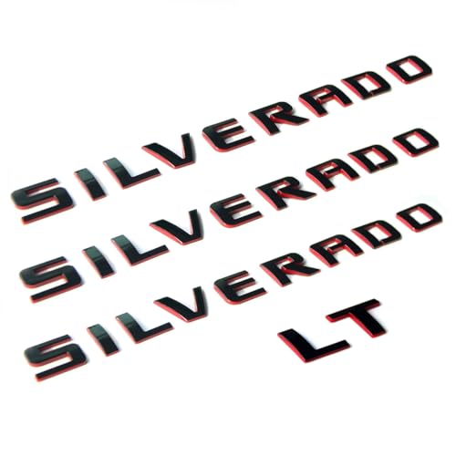 Image of Yoaoo 4pack OEM Nameplate with LT Emblem 3D Badge Replacement for Silverado 1500 2500Hd 3500Hd Series 1999-2018 Red Line Redline Gloss