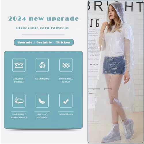 10 Pack Disposable Rain Ponchos for Adults, Card-Sized Emergency Ponchos Family Pack with Hood for Travel - Image 6