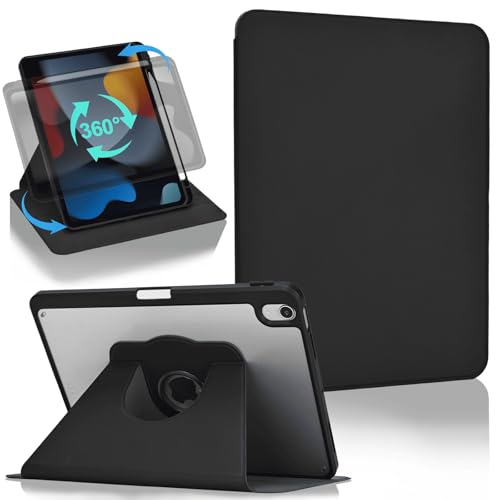 Koze Custodia Girevole 360° per iPad Air 11 pollici M4 2026/M3 2025/M2 2024 & iPad Air 10,9 pollici 5a/4a generazione con Portapenne, Cover Rotante Supporto Retro Acrilico Trasparente Antiurto, Nero