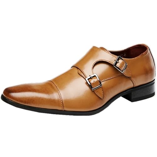 Men's Formal Wear Height-enhancing Square Scalp Shoes Single Monk Buckle Office Wedding Brown