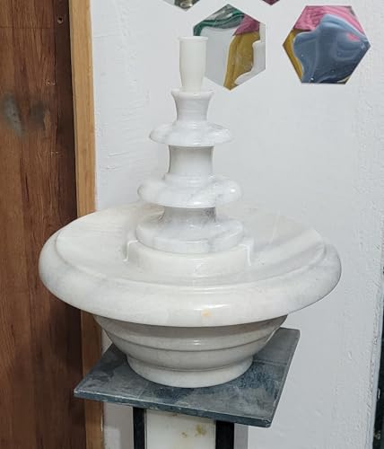 Image of RM White Marble Indoor Water Fountain 15 Inch - Luxury Tabletop Vastu Fountain with Pump for Home Office Meditation Decor | Decorative Water Feature for Living Room Calm Ambience