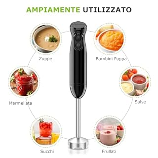 Bonsenkitchen Frullatore a Immersione 1000 W in Acciaio Inossidabile, 2 Velocità, Bacchetta per Mescolare Gli Alimenti per Bambini, Zuppe, Purea, HB3201 (nero)