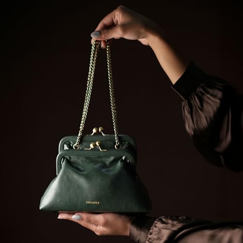 Image of Theater Francesca Vintage Kisslock Clutch Bag for Women Elegant Chain Shoulder Handbag with Structured Frame