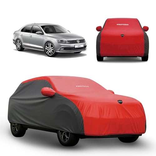 Image of PROTEGO Prime Series India's 1st Anti-Tear Car Cover for Volkswagen Jetta | Heavy-Duty, Custom Fit, All Weather Protection | 100% Waterproof, Windproof & Hail Resistant | 2-Year Warranty | Red + Black