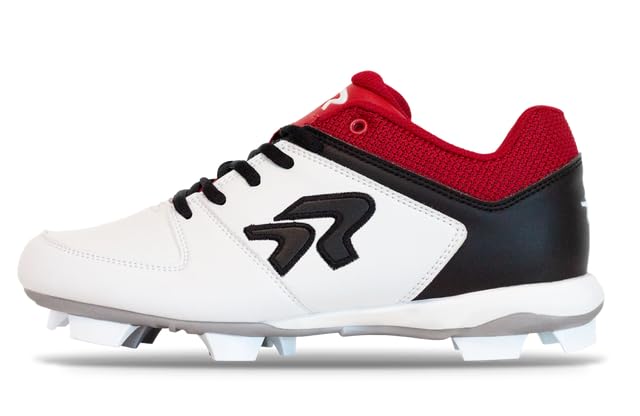 Ringor Flite Softball Cleats for Women - Lightweight and Durable Womens Molded Softball Shoes - White Red & Black - Size 10