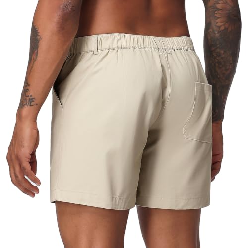 Image of Oymyakon Men's 6 Inch Shorts Casual Cotton Flat Front Chino Shorts Summer Elastic Waist Pull On Short with Pockets