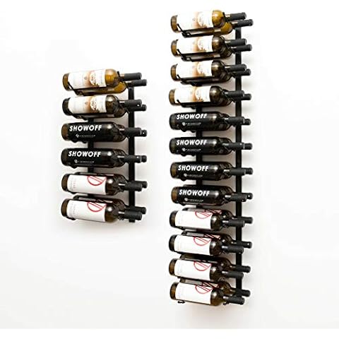 VintageView Wall Series (6 Ft) - 36 Bottle Wall Mounted Wine Bottle Rack Kit (Satin Black) Stylish Modern Wine Storage with Label Forward Design Cover
