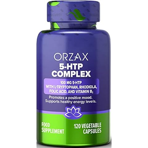 ORZAX 5-HTP with L-Tryptophan & Rhodiola, 100 mg, Extra Complex Formula Helps Increase Serotonin Level*, Mood*, Helps Sleep Quality* and Support Stress Management*, Dairy Free, 120 Vegetable Capsules Cover