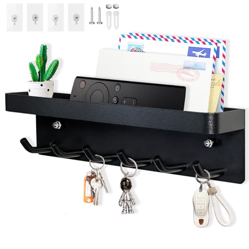 Echehi Schlüsselhalter mit 6 Haken, Einfach zu Installierende Schlüsselbrett Ohne Bohren, Metall Schlüsselablage, Garderobe, Briefständer, Geeignet für Eingangsbereiche und Hinter Türen. Schwarz