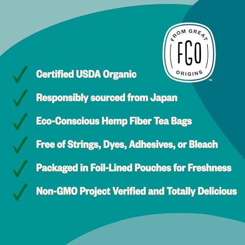 FGO Organic Japanese Sencha Green Tea Bags | 100 Tea Bags | Eco-Conscious Tea Bags in Kraft Bag |