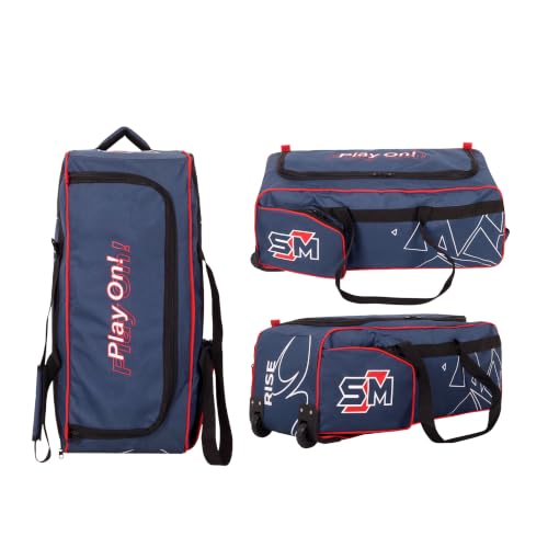 Image of SM Rise Cricket Kit Bag with Wheels | Wheelie Cricket Bag | Premium Ripstop Fabric | Heavy-Duty Wheel System | Separate Bat Pocket | Lockable U-Zip | Rust-Proof | Easy Transportation Cricket Bag