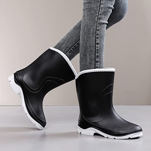 Rain Boots For Women, Extra Wide Calf Garden Boots, Width Mid Calf Adult Comfort Short Ankle Rainboots Boots, Lightweight Cute Waterproof Platform Rubber Mud Chelsea Water Rain Shoes For Outdoor #TOP3