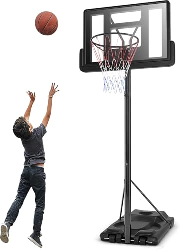 GOPLUS Canasta de Baloncesto Portátil con Ruedas, Altura Ajustable de 260 a 305 cm, con Soporte y Base Rellenable para Adultos y Adolescentes, para Exteriores y Interiores