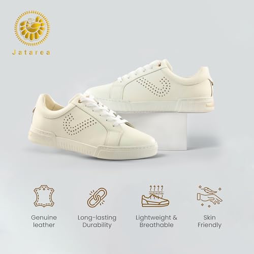 JATAREA Women's Fashion Sneakers – Genuine Leather Casual Shoes, Comfortable Cushioned Insole, TPR Rubber Sole, Stylish Lifestyle, Lightweight and Durable Travel Sneakers2
