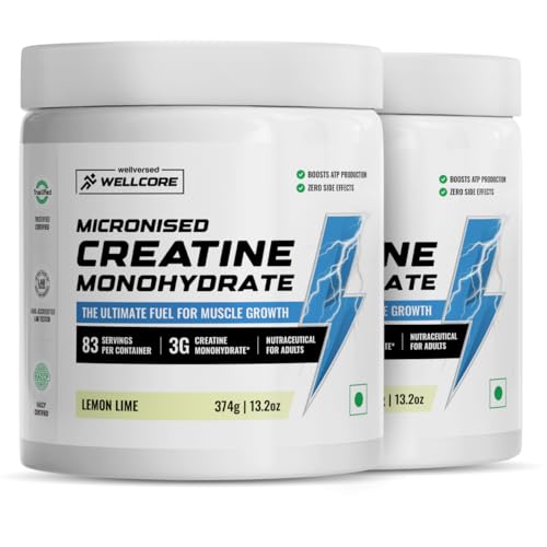 Image of Wellcore Pure Micronised Creatine Powder For Enhanced Muscle Strength With Rapid Absorption (83 Servings (Pack Of 2), Lemon Lime)