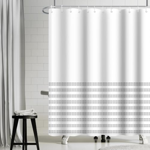 ggaimwf Cortina de ducha de tela moderna en blanco y negro, bonitas cortinas de baño simples a rayas para decoración del hogar y baño, tamaño de 72 x 72 pulgadas
