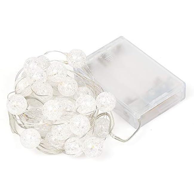 Globe String Lights for Bedroom, Decorative Christmas Lights, Crystal Crackle Ball Lights 10Ft 30 LED Soft White Battery Operated Fairy Lights Perfect for Valentine's Day Decor