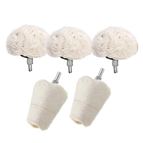 Carkio 5Pcs White Flannelette Polishing Wheel Cone/Mushroom/Cone-Shaped Wheel Grinding Head With 1/4”Handle For Manifold/Aluminum/Stainless Steel/Chrome Etc #TOP14