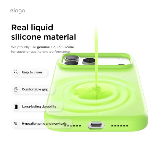 Image of elago for iPhone 17 Pro Max Case, Premium Magnetic Silicone Case, Compatible with MagSafe, Liquid Silicone Material, Protective Cover, Shockproof, Slim Phone, 6.9 inch (Lime Green)
