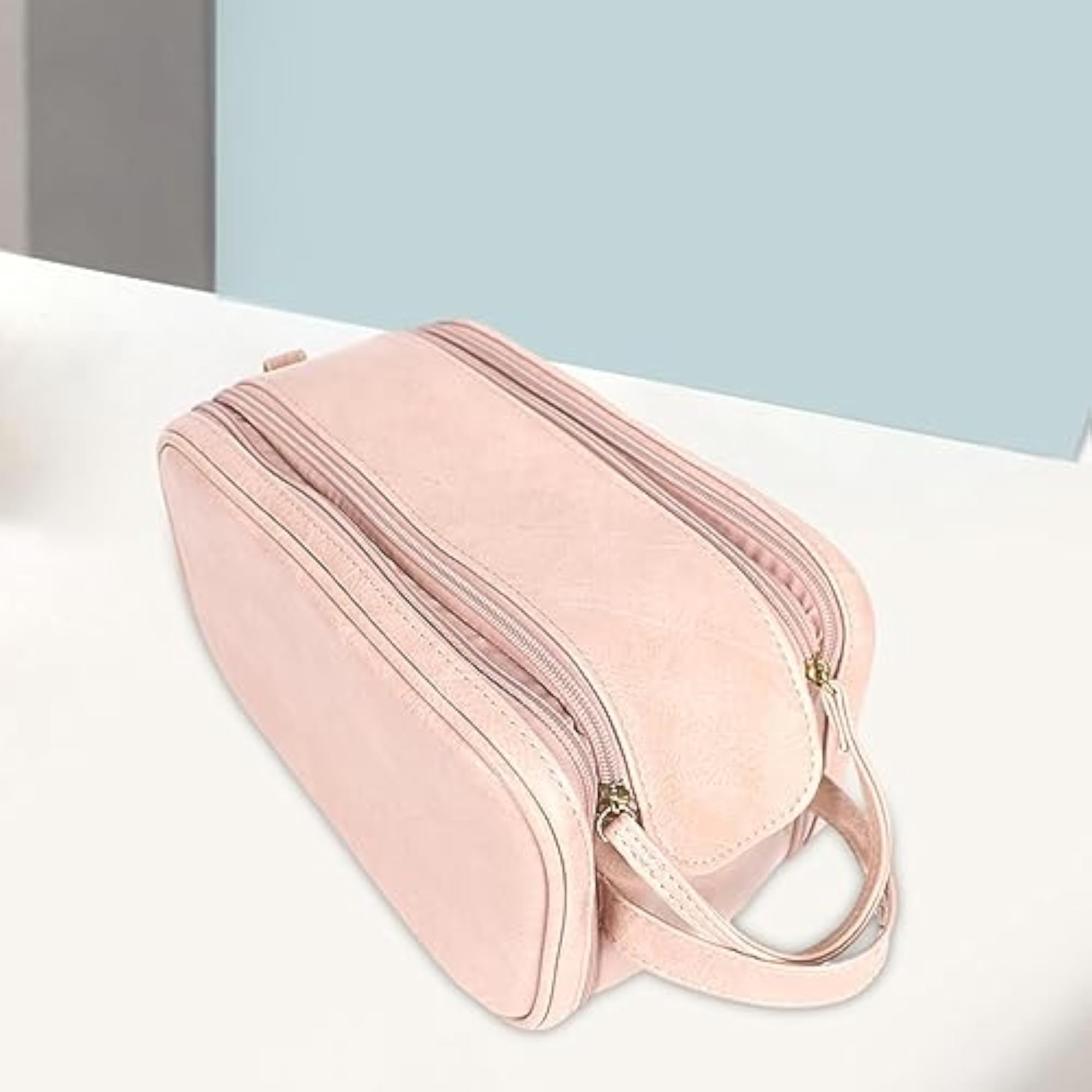 Portable Makeup Bag, Toiletry Bag for Blush and Brushes, Pink