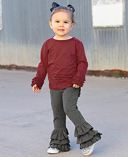 Image of RuffleButts Baby /Toddler Girls Knit Ruffle Tee - Long Sleeve T-Shirt | 51% Cotton 49% Modal, Breathable Fabric, Athletic Fit, Layering Undershirt, Yoga Or Gym Wear, Machine Wash