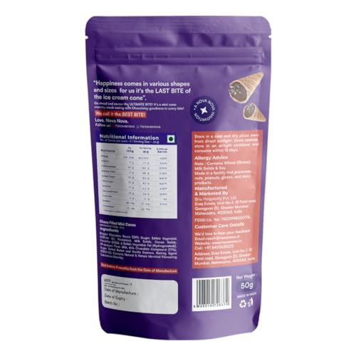 Image of Nova Nova Best Bite Choco Filled Cones - Pack of 4 | Belgian Chocolate | 100% Eggless | No Added Preservatives (100g)