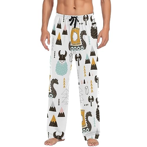 Cute Vikings Ship Pajama Pants Ocean Nautical Cow Men's Pajama Bottoms Lounge Sleepwear PJs Casual Sleep Pants M