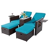 VUYUYU 5PCS Outdoor Wicker Chaise Lounge Chair - Rattan Adjustable Reclining...