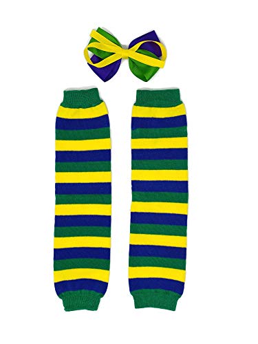 Rush Dance Variety Special Ocassions Stripes Baby/Toddler Leg Warmer + Headband Set (One Size, Yellow, Kelly Green & Purple (Mardi Gras))