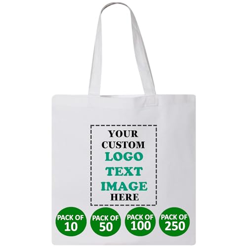 10 | 50 | 100 | 250 Pack Custom Bags, Bulk Custom Logo Bag for Business, Personalized Reusable Bags...