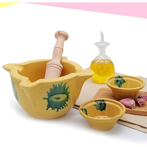 Mortero Cocina Amarillo Cerámica + 2 Cuencos Cover