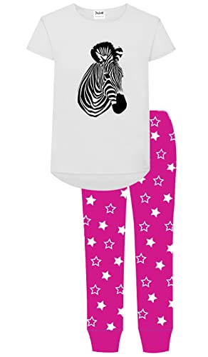 Jujak Girls Zebra Pyjamas Short Sleeved PJs Loungewear Premium Range Made in England– Pink (11-12 Years)