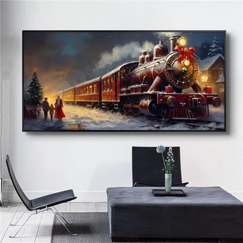 Train Enneigé Diamond Painting 40x80cm pour illuminer votre décoration murale d'hiver