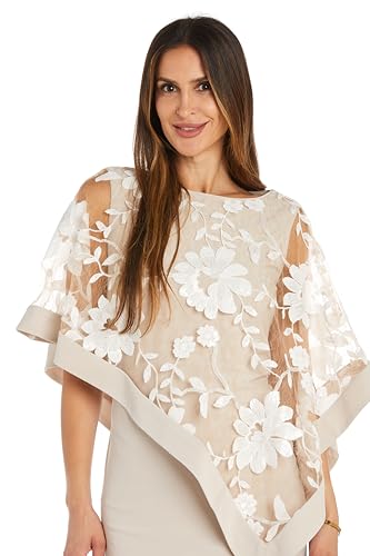 Image of Knee Length Floral Threadwork Formal Asymmetric Laced Poncho Dress