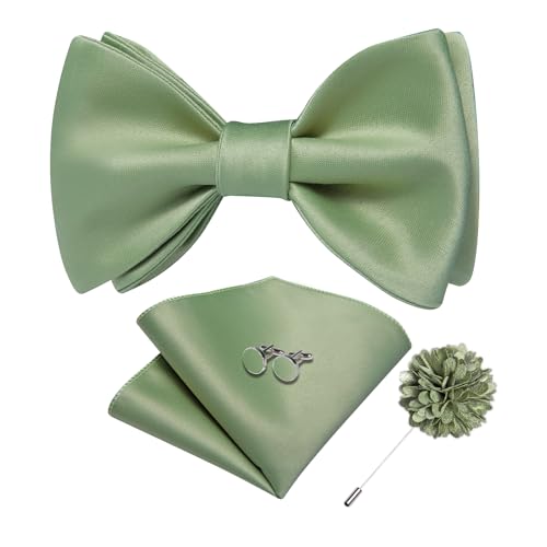 Image of DiBanGu Solid Color Bow Ties for Men Formal Satin Self Tied Bowtie with Lapel Pin Pocket Square Cufflinks for Wedding Party