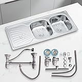 Mucola Edelstahl Küchenspüle 120x50 cm – Doppelspüle Einbau mit 2 Becken rechts & Abtropffläche links – Spülbecken Edelstahl satiniert inkl. Ablaufgarnitur & Siphon